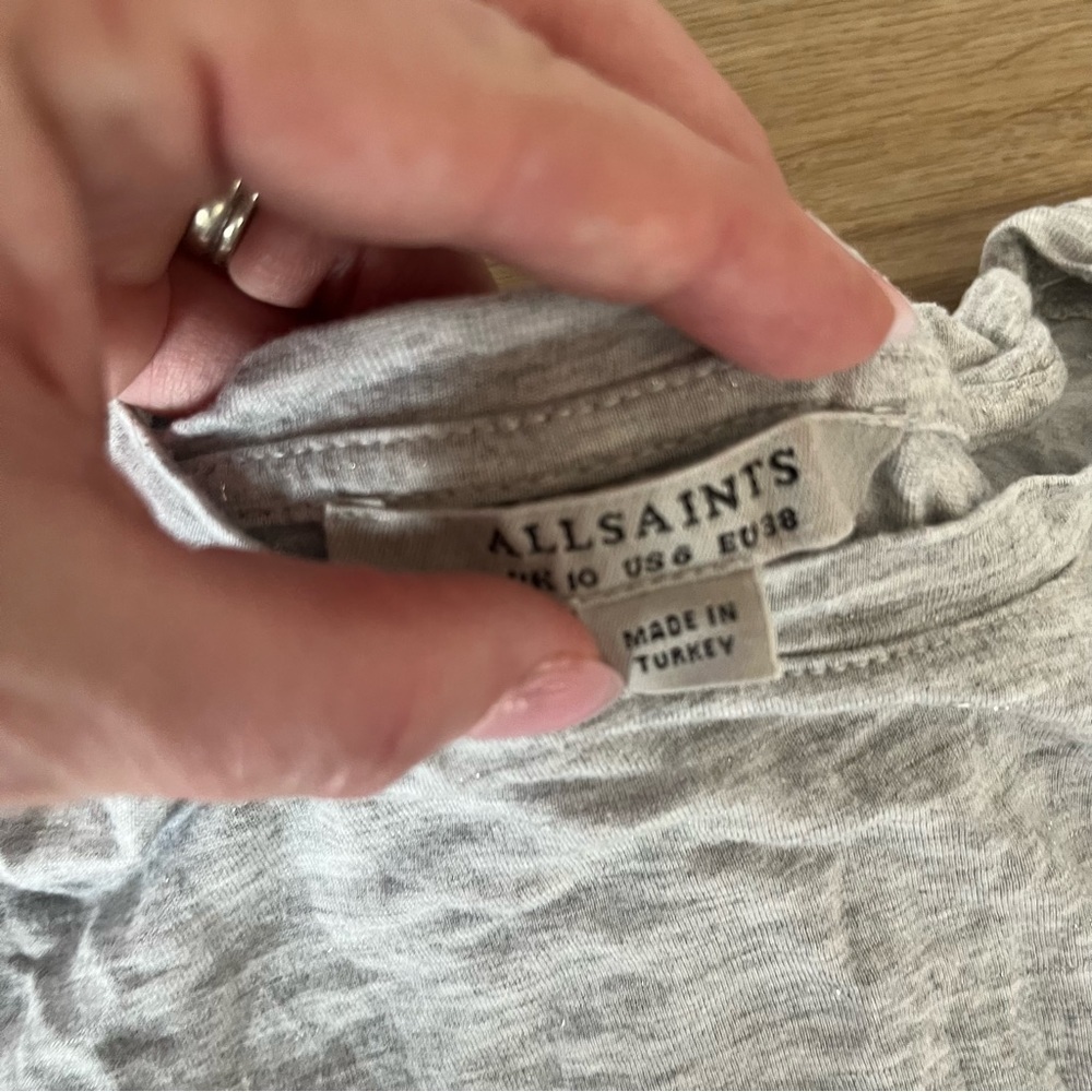 ** All Saints Tshirt Gray glitter roll sleeve Size 6 EU 38 - Picture 7 of 9